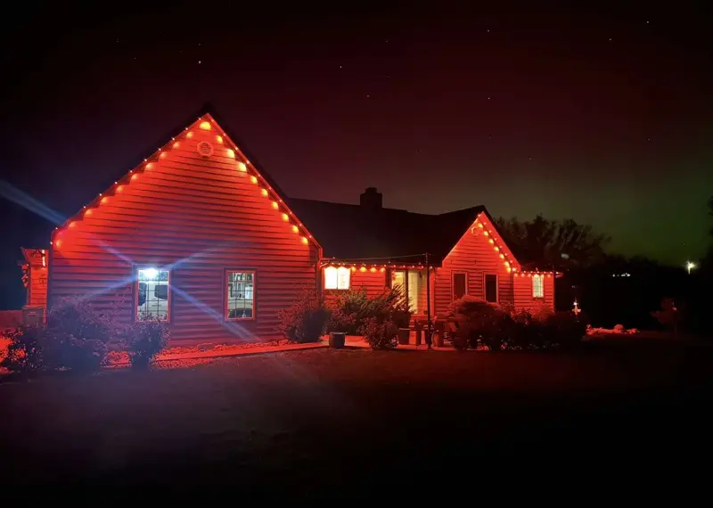 Home in solid red